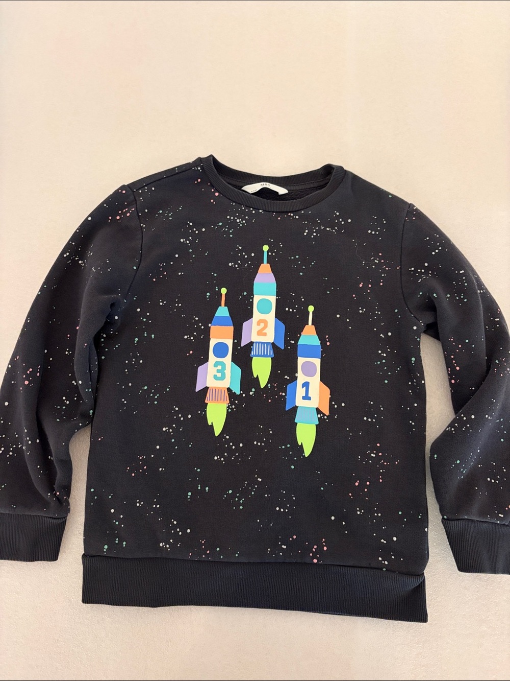 Marks & Spencer Black Sweatshirt with Colorful Rocket Trio